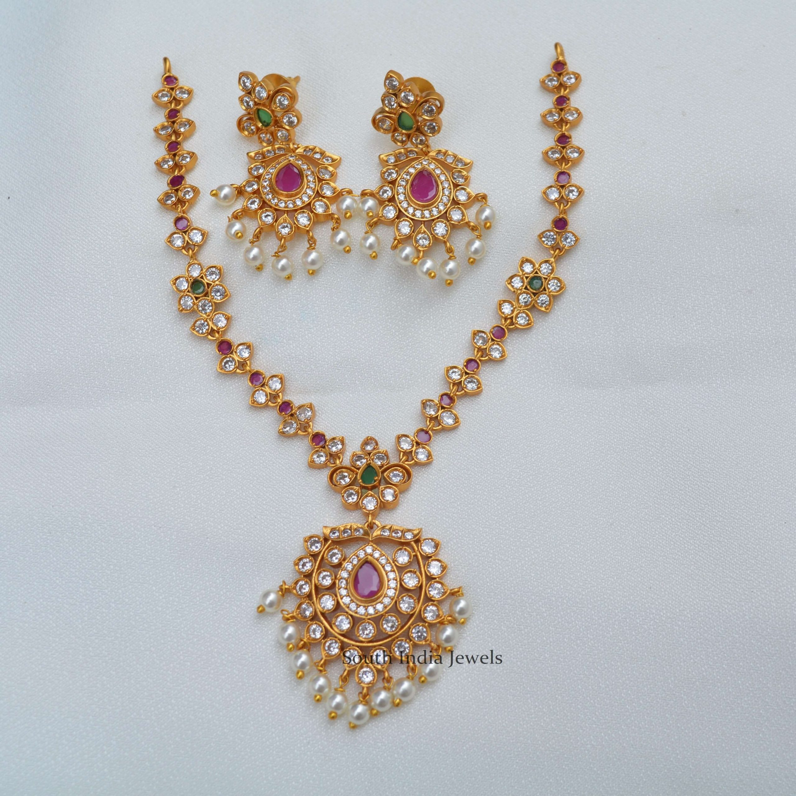 Simple Ruby & Emerald Necklace - South India Jewels