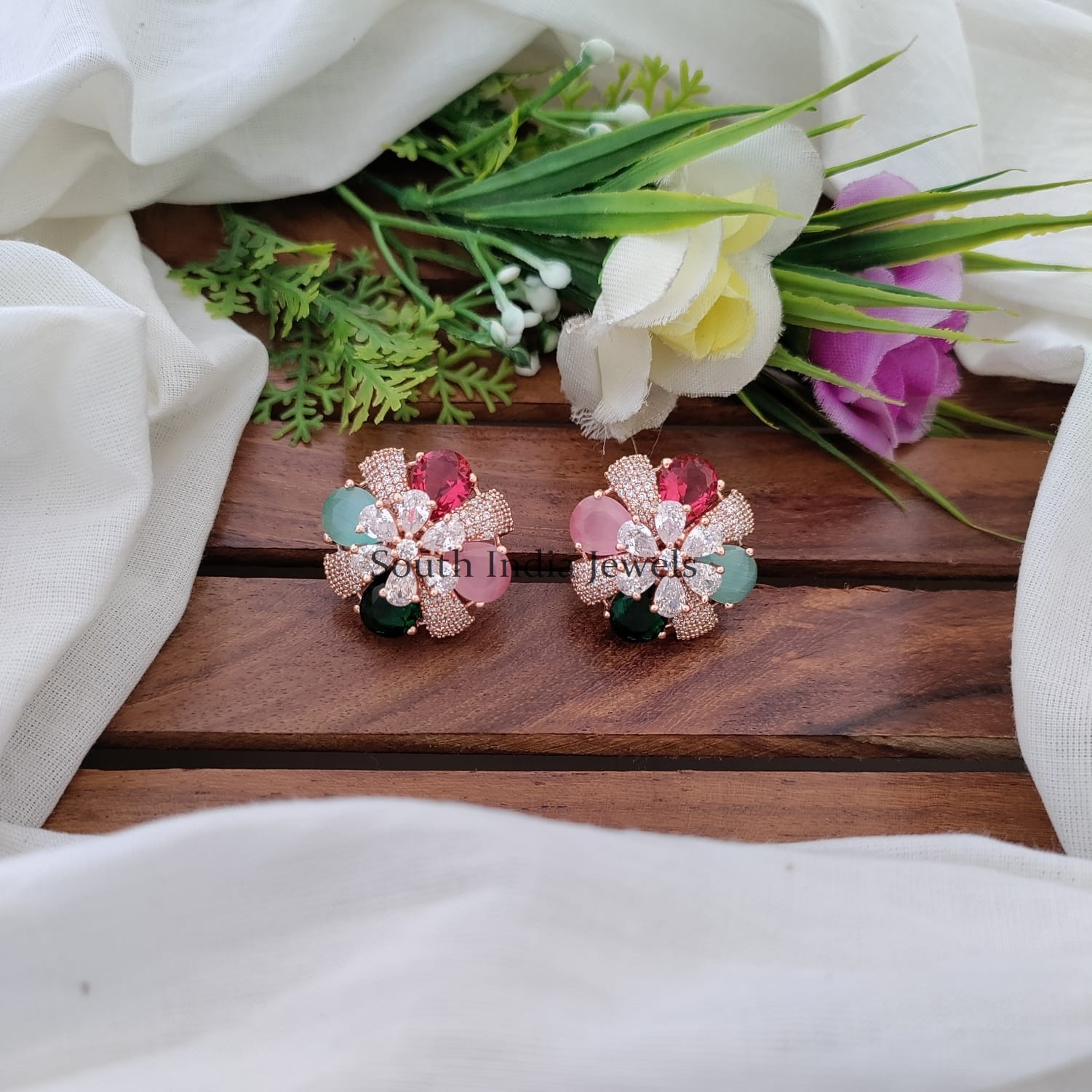 Stunning CZ Stone Floral Earrings