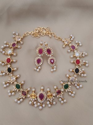 Stunning Gold Polish Navaratna Necklace