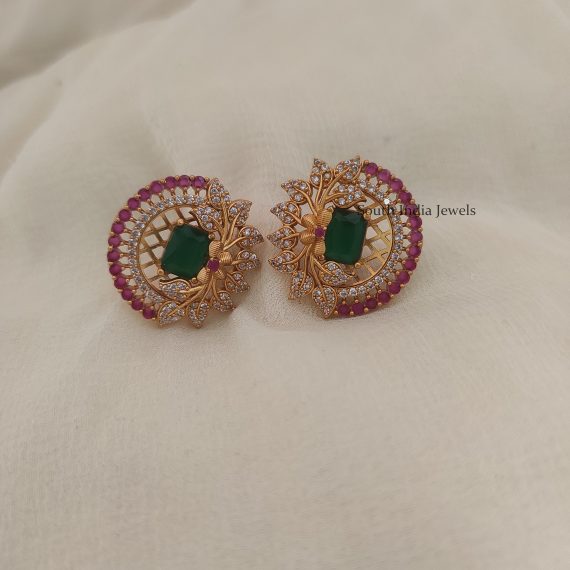 Stunning Half N Half Green Stone Earrings