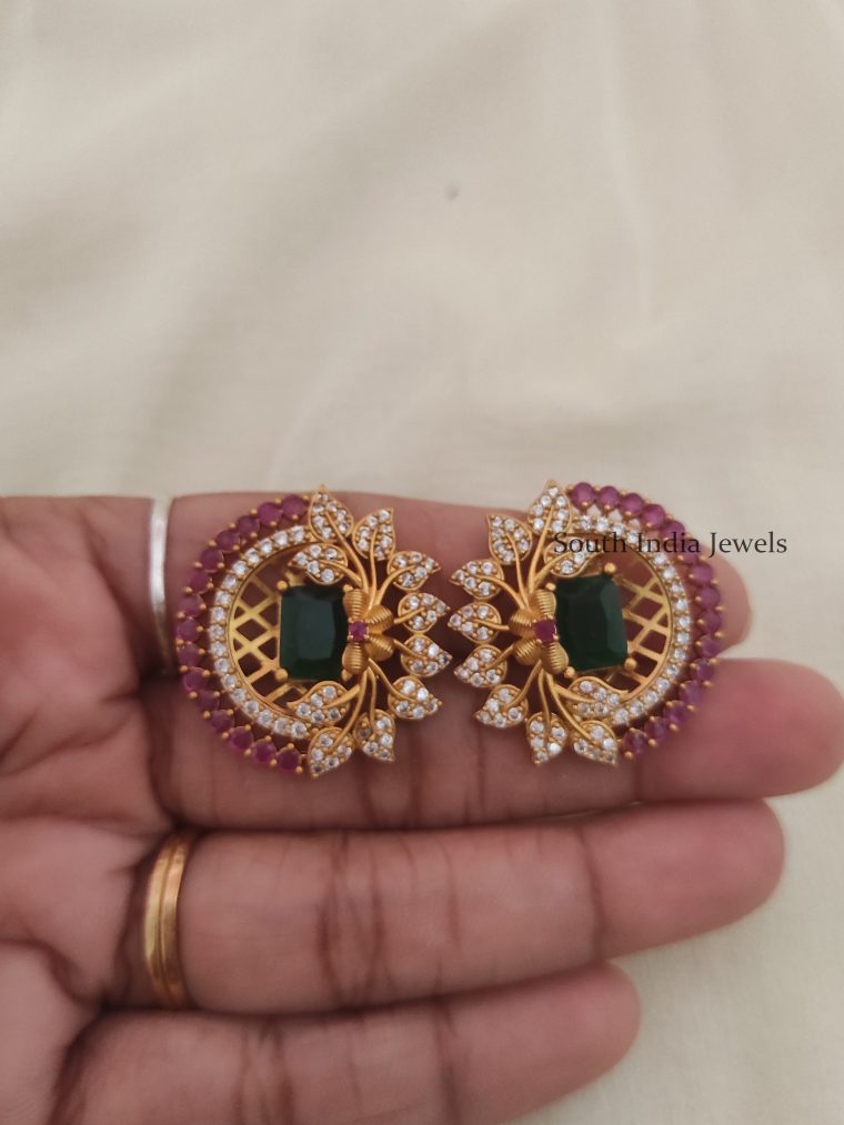 Stunning Half N Half Green Stone Earrings