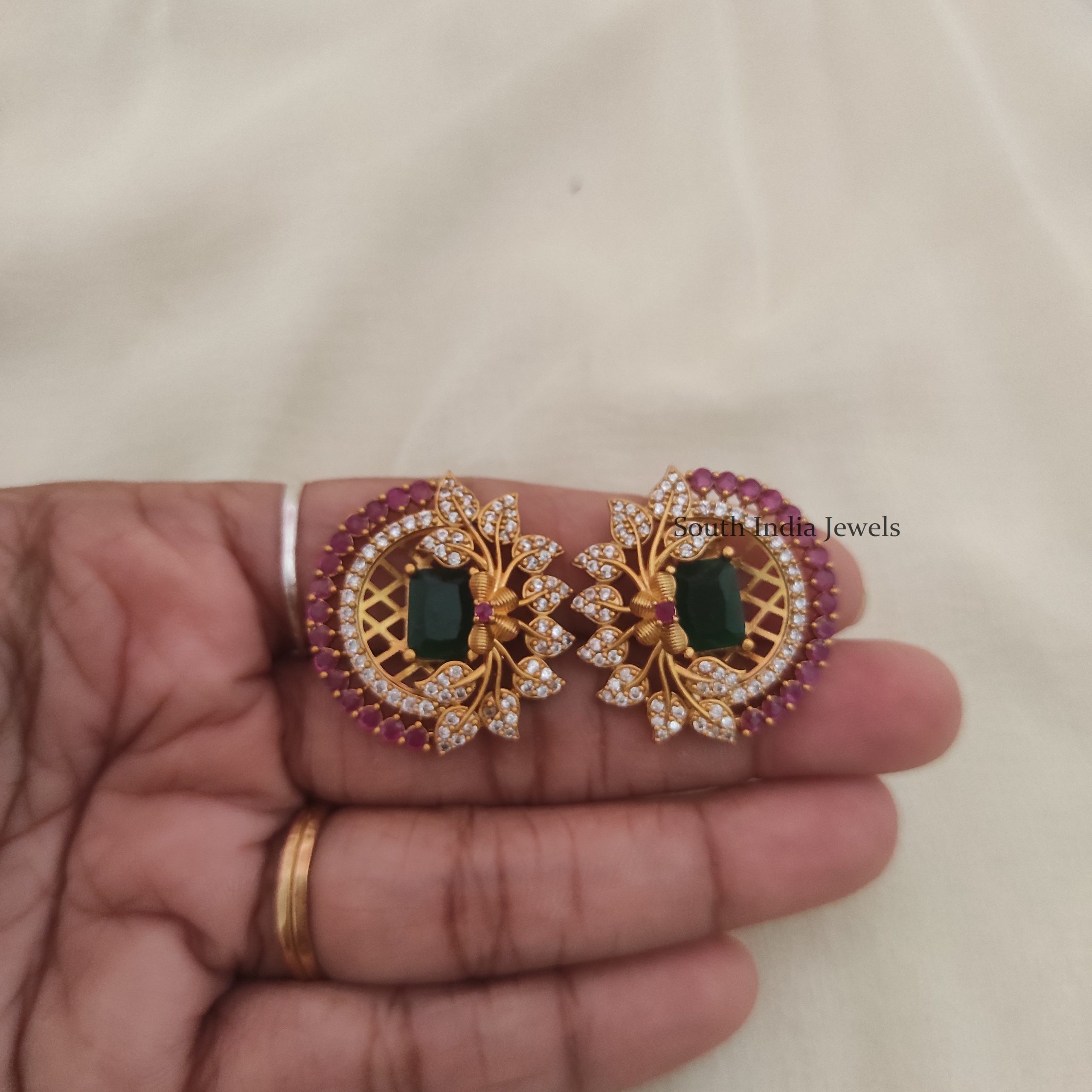 Shop Now Emerald Green Gold Polish Stud Earrings