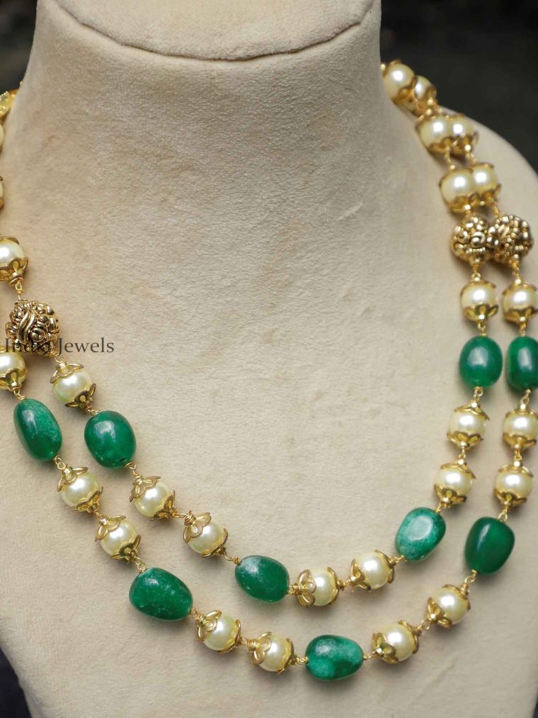 Traditional Pearls Green Beads Necklace