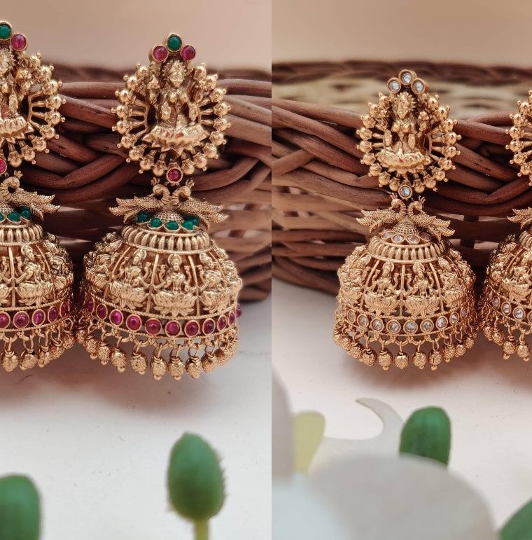 Gold Finish Lakshmi Jhumkas