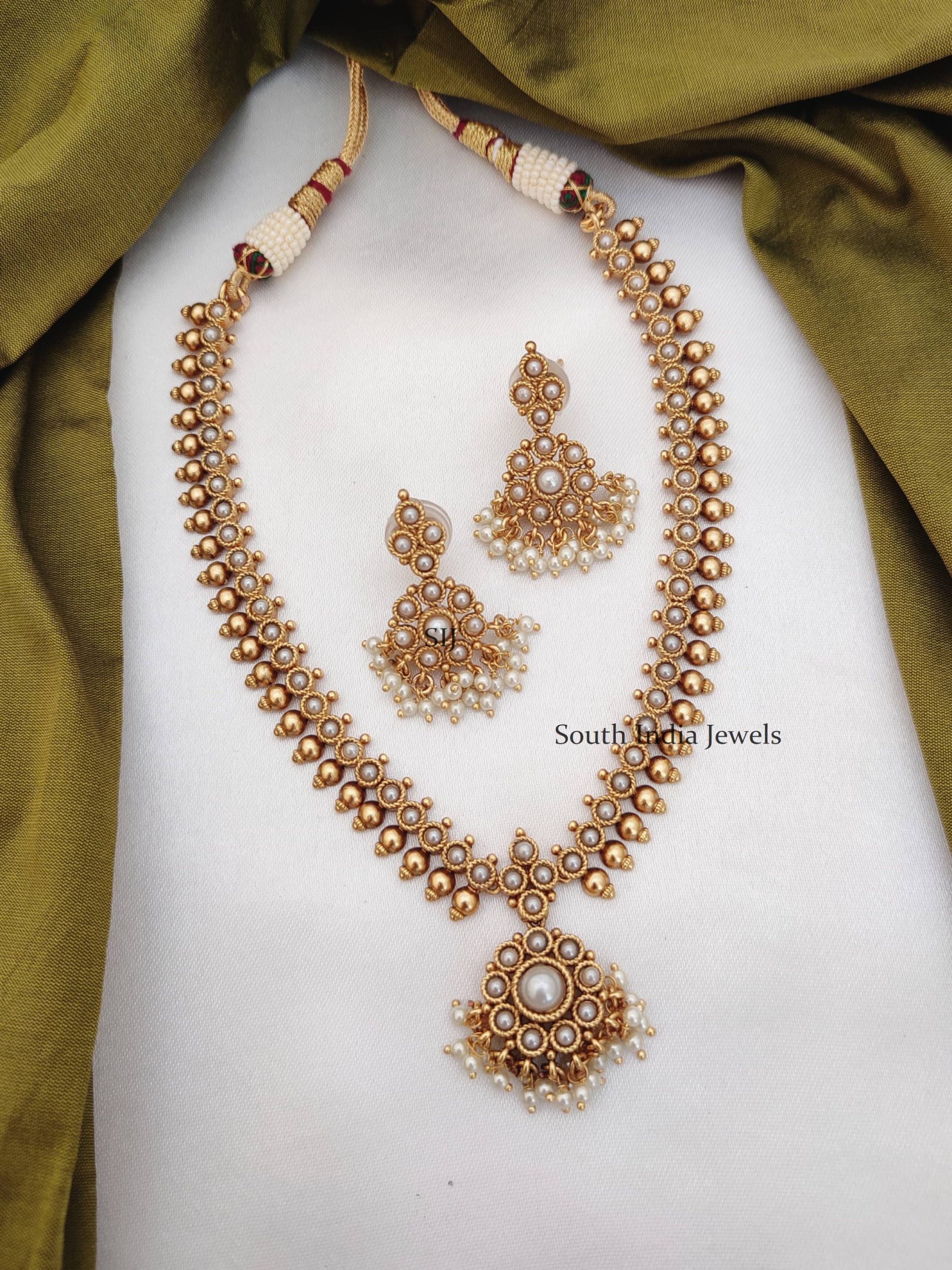 Latest Green Beads Necklace With Gold Pendant Designs | South Indian Jewels