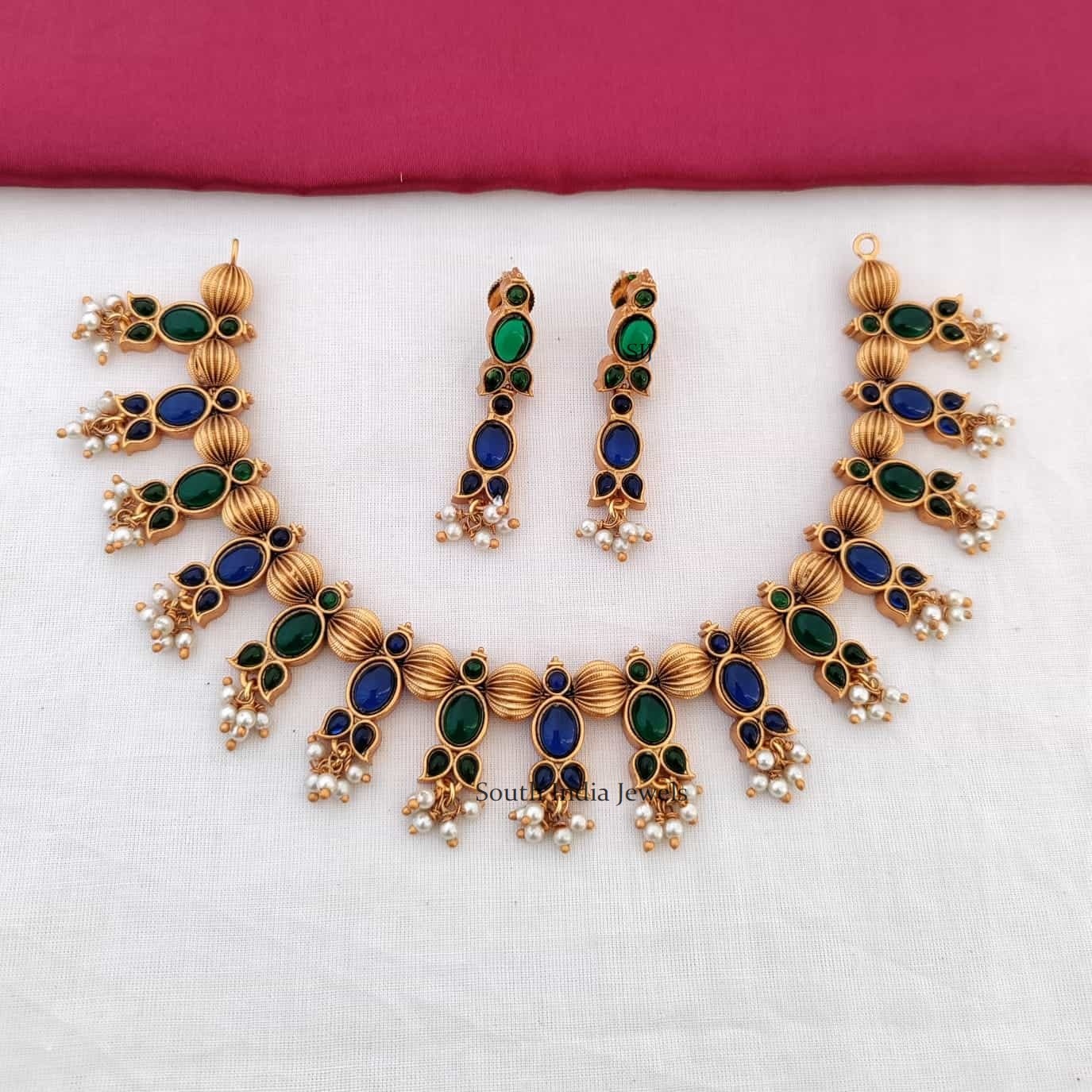 Blue & Green Stones Guttapusalu Necklace