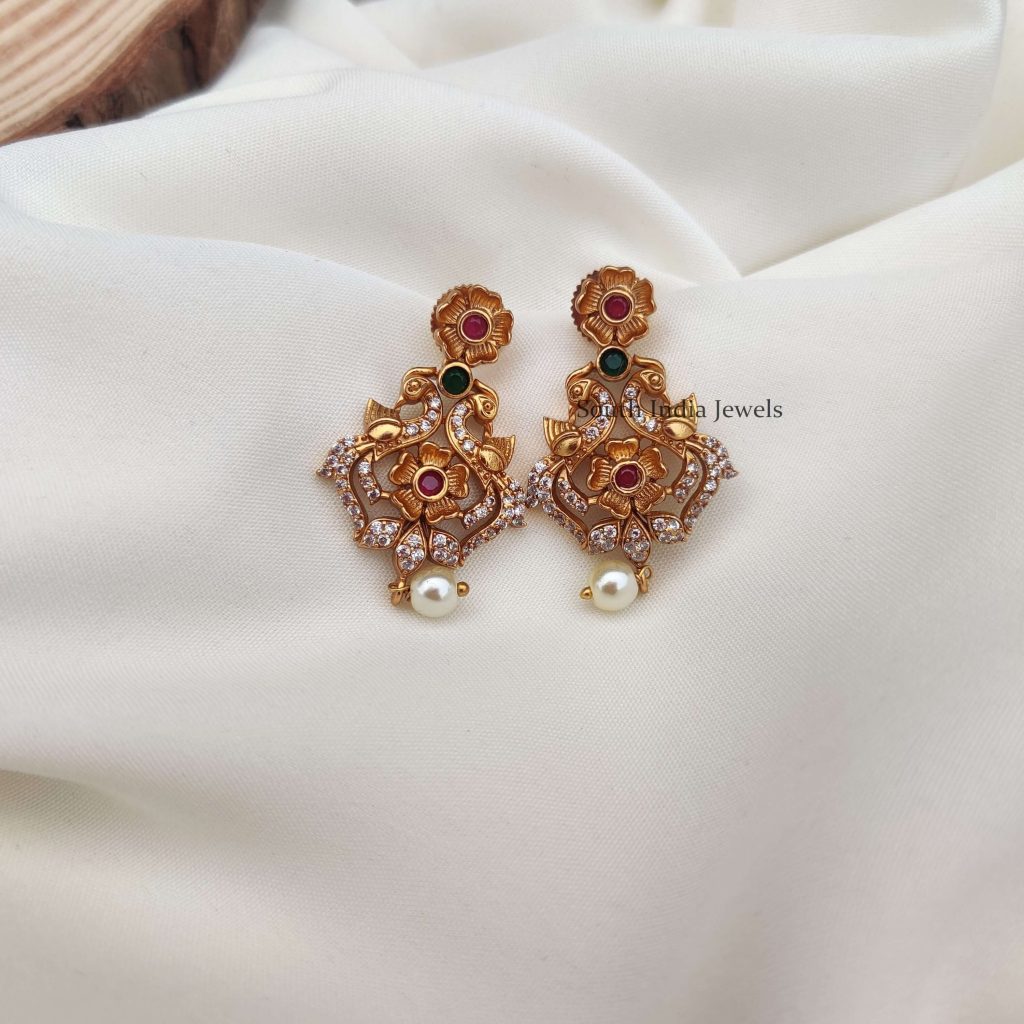Imitation Jewellery Mangalsutra-Black Beads-Peacock Earrings