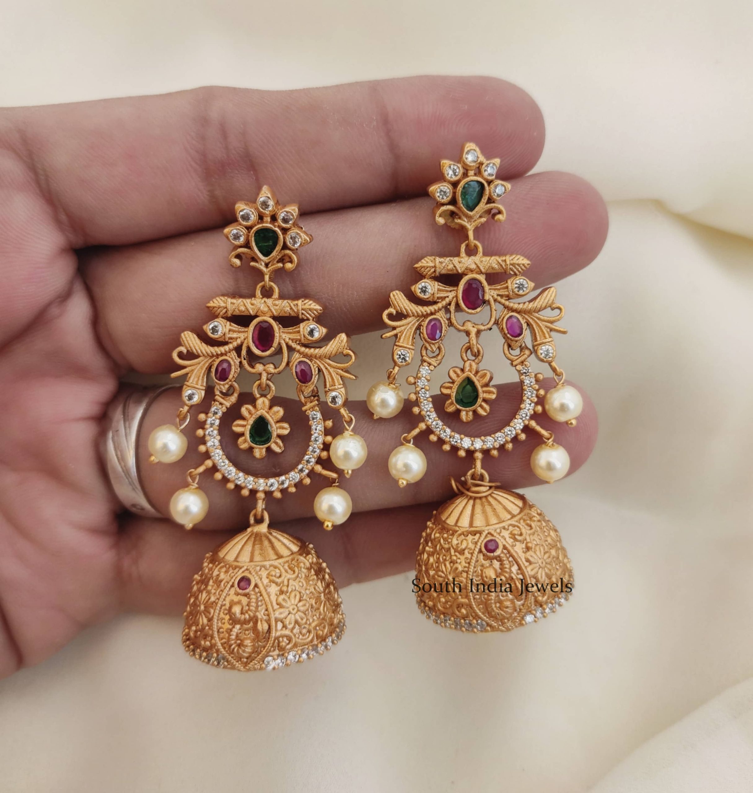 AD Stones Jhumkas - South India Jewels