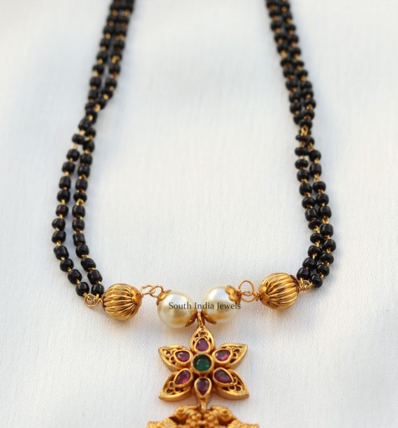 Floral Black Beads Mangalsutra