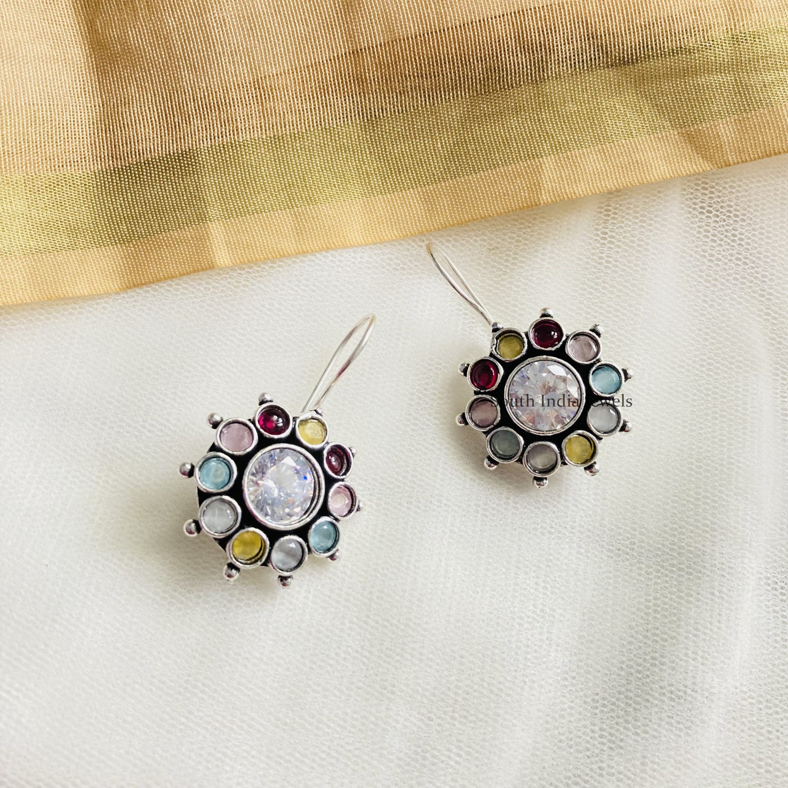 Floral German Silver Earrings