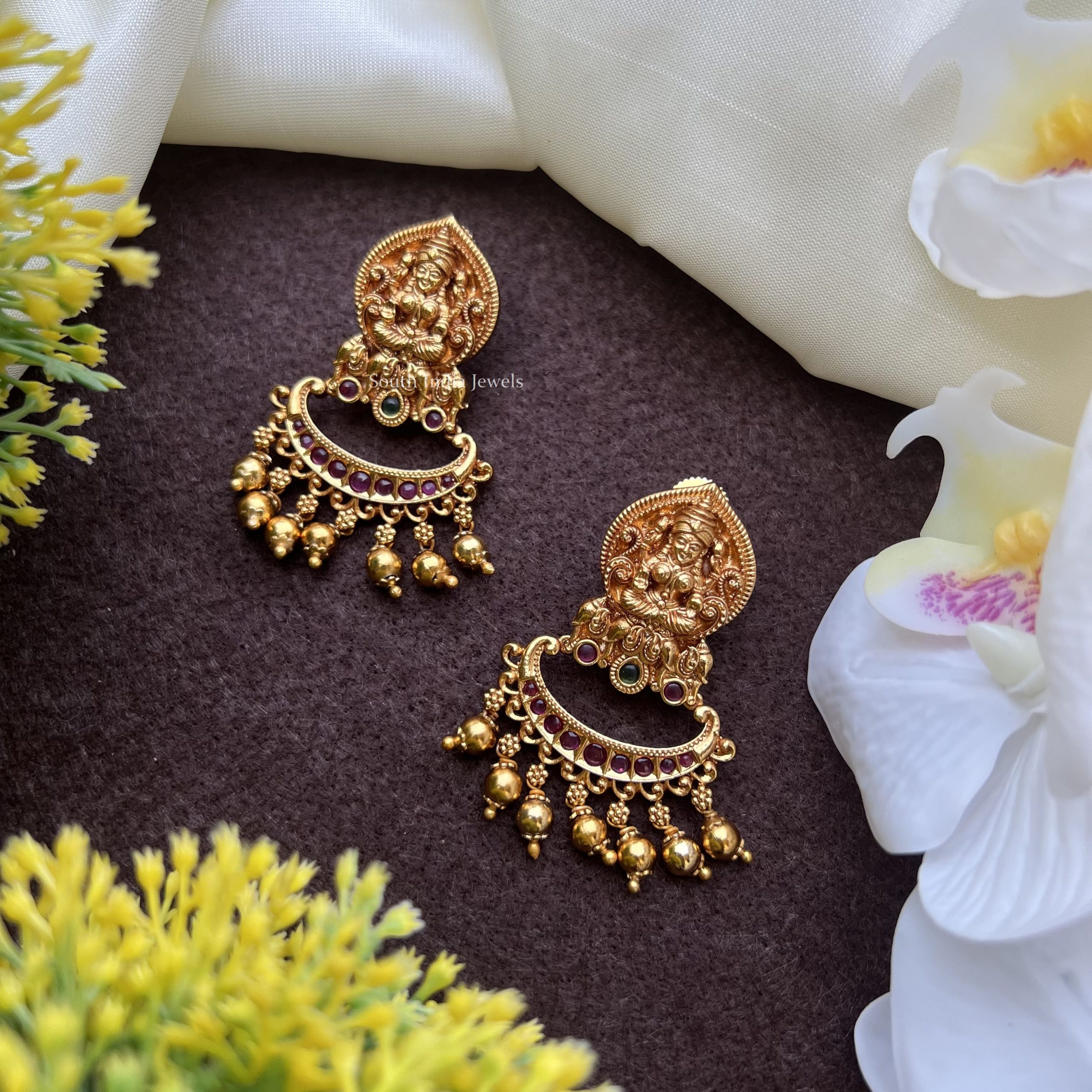 Lakshmi Gold Beads Earrings Designs - South India Jewels Stores Online
