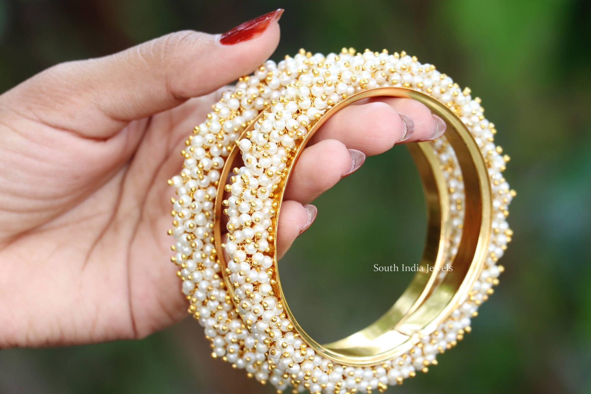 White Pearl Design Bangles - South India Jewels