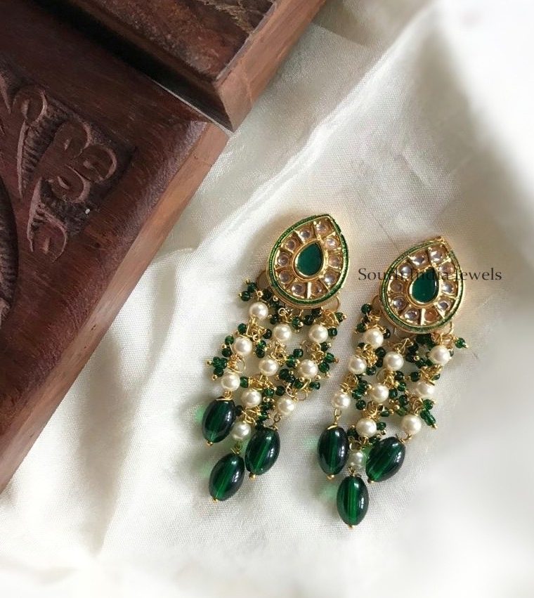 Pearls Green Stones Earrings (2)