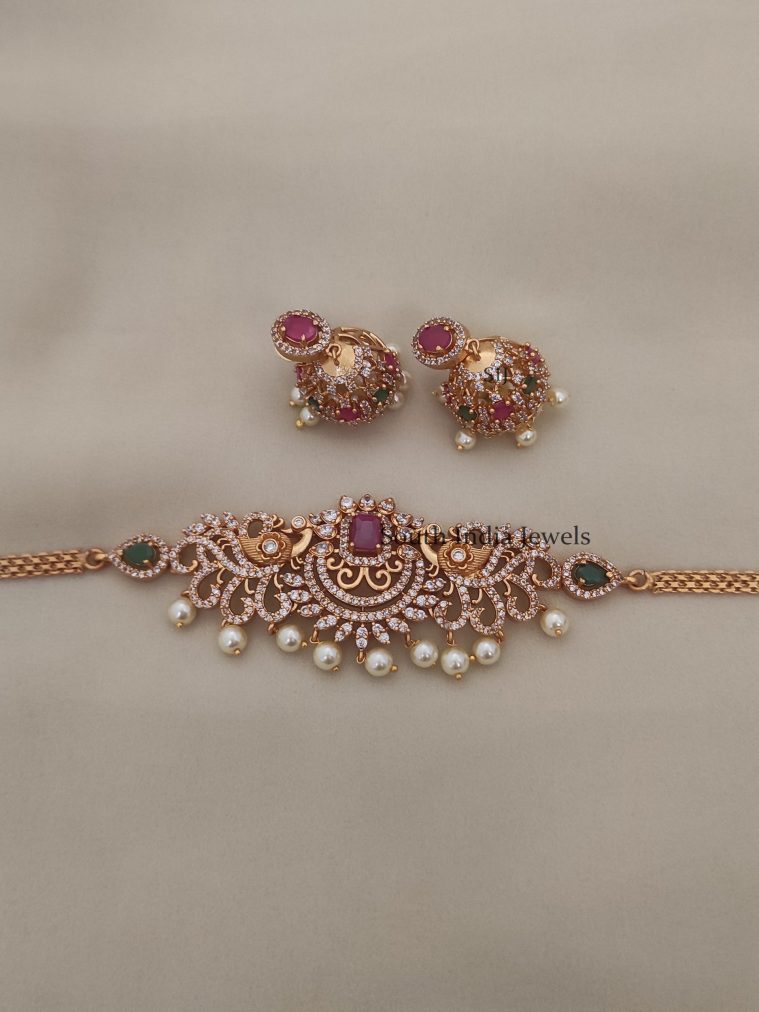 Pretty CZ Dual Peacock Choker (2)