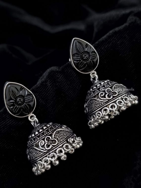 Pretty Oxidised Silver Jhumkas