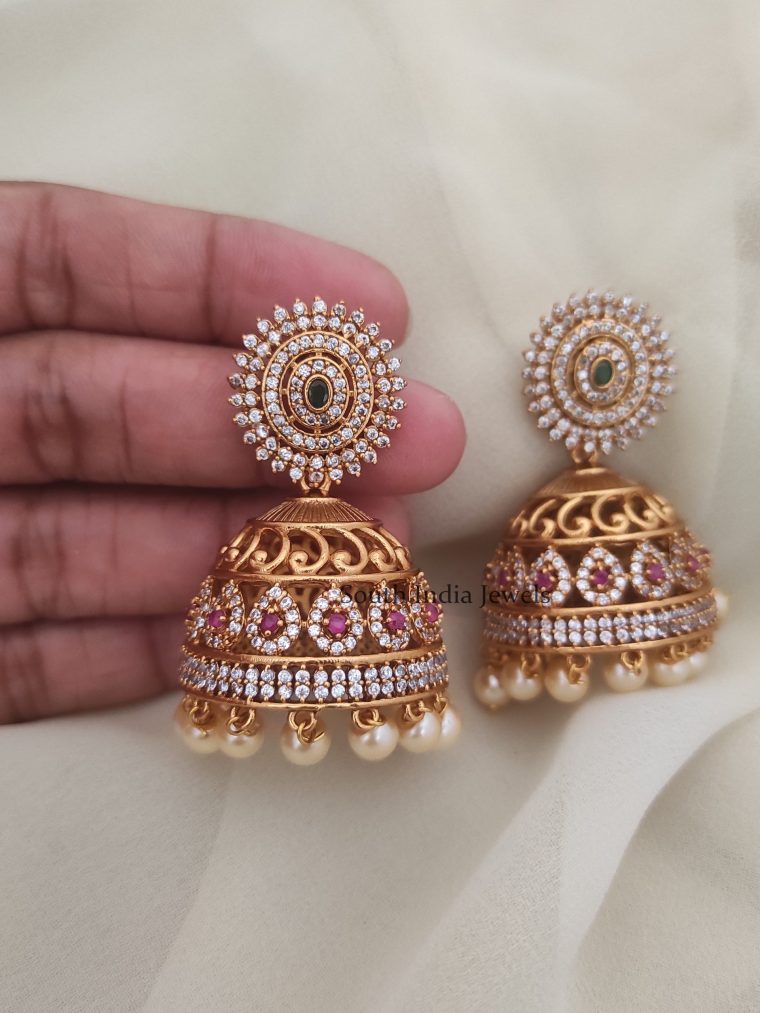 Stunning CZ Matt Bridal Jhumkas