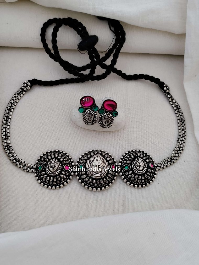 German Silver Pink and Green Stones Choker