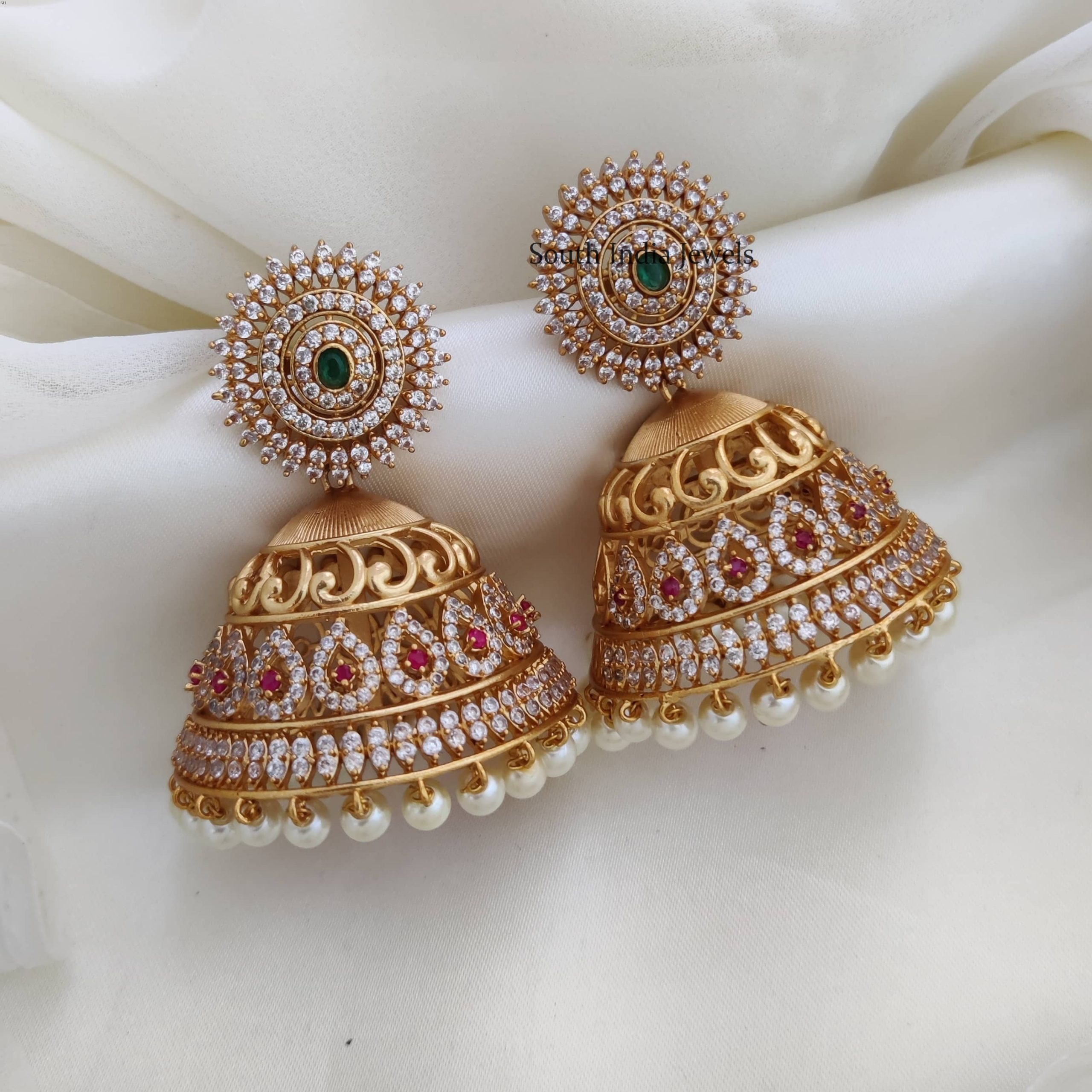 AD Heavy Bridal Jhumkas - South India Jewels