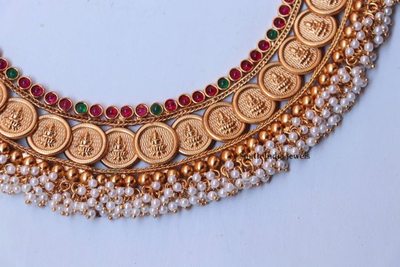 Lakshmi Coin Design Necklace - South India Jewels