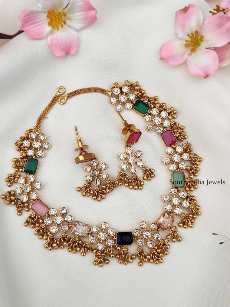 Gorgeous Floral AD Stones Necklace