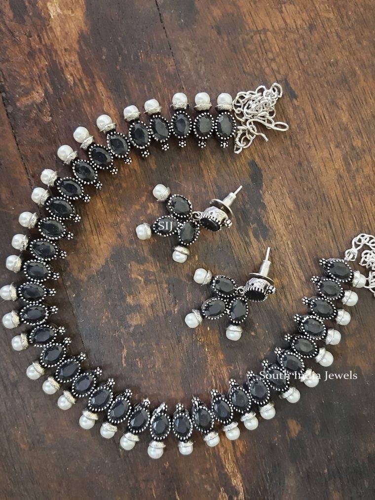 Gorgeous German Silver Black Necklace