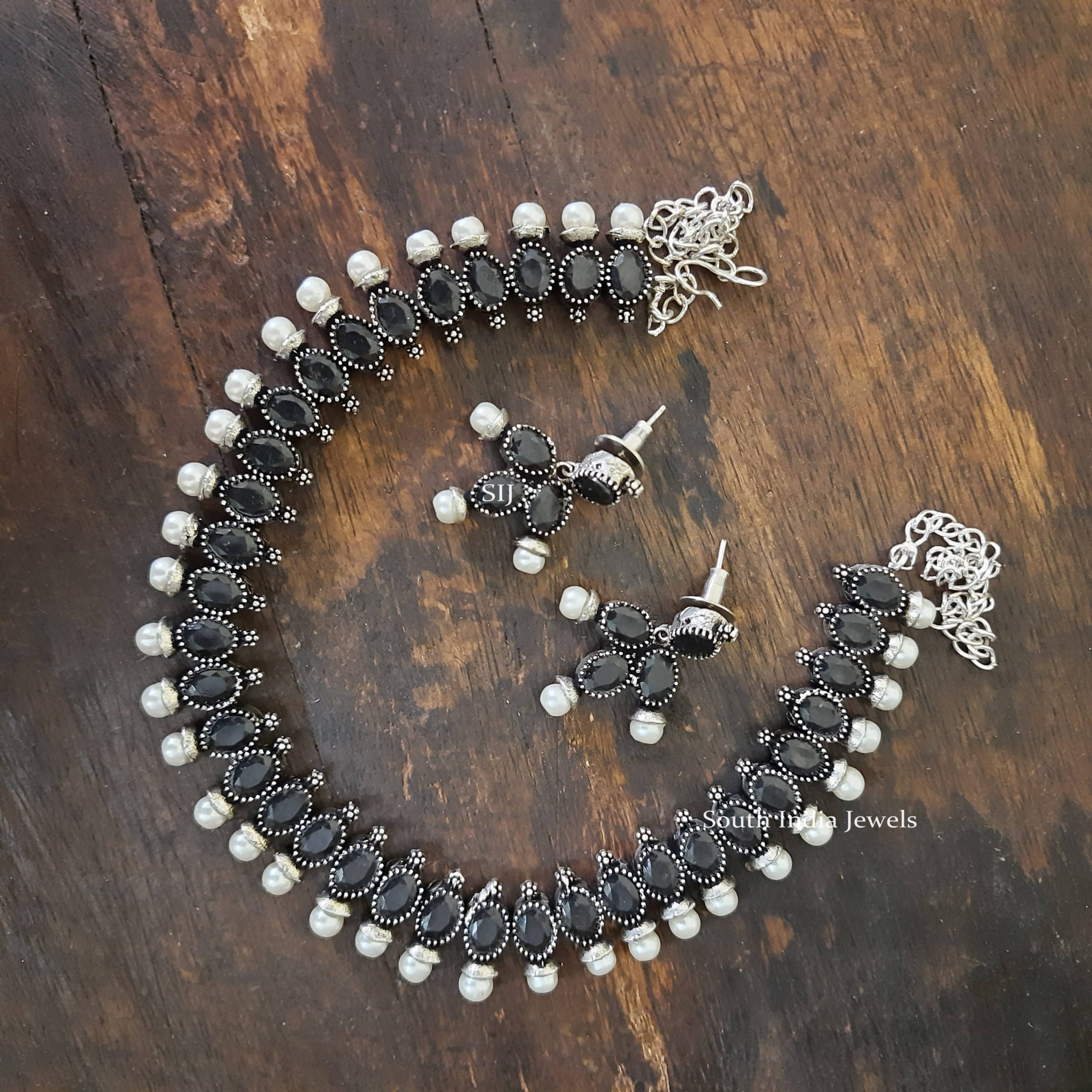 Gorgeous German Silver Black Necklace