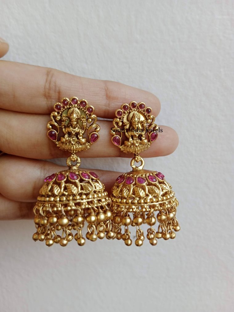 Antique Finish Goddess Lakshmi Jhumkas