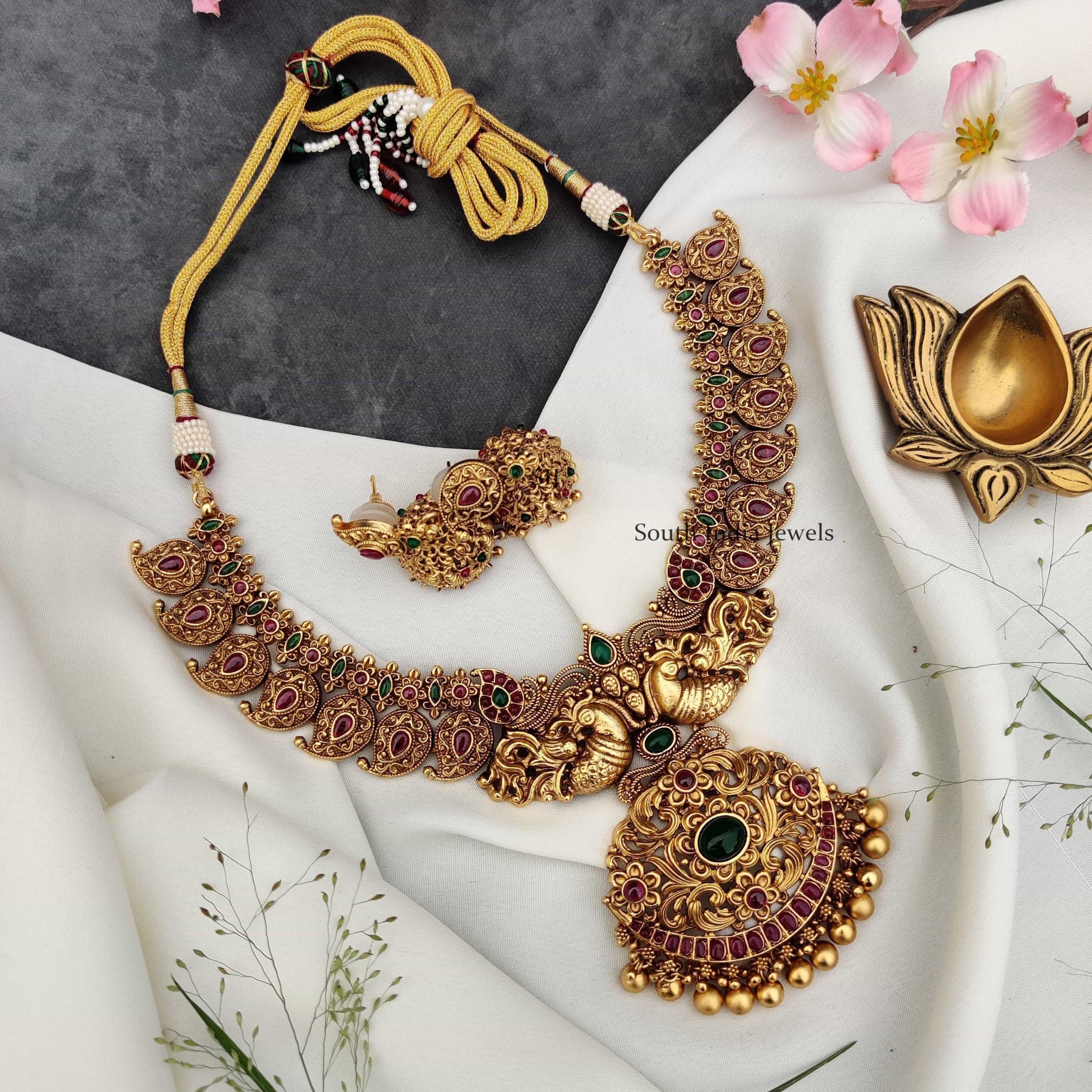 Peacock & Mango Design Necklace - South India Jewels