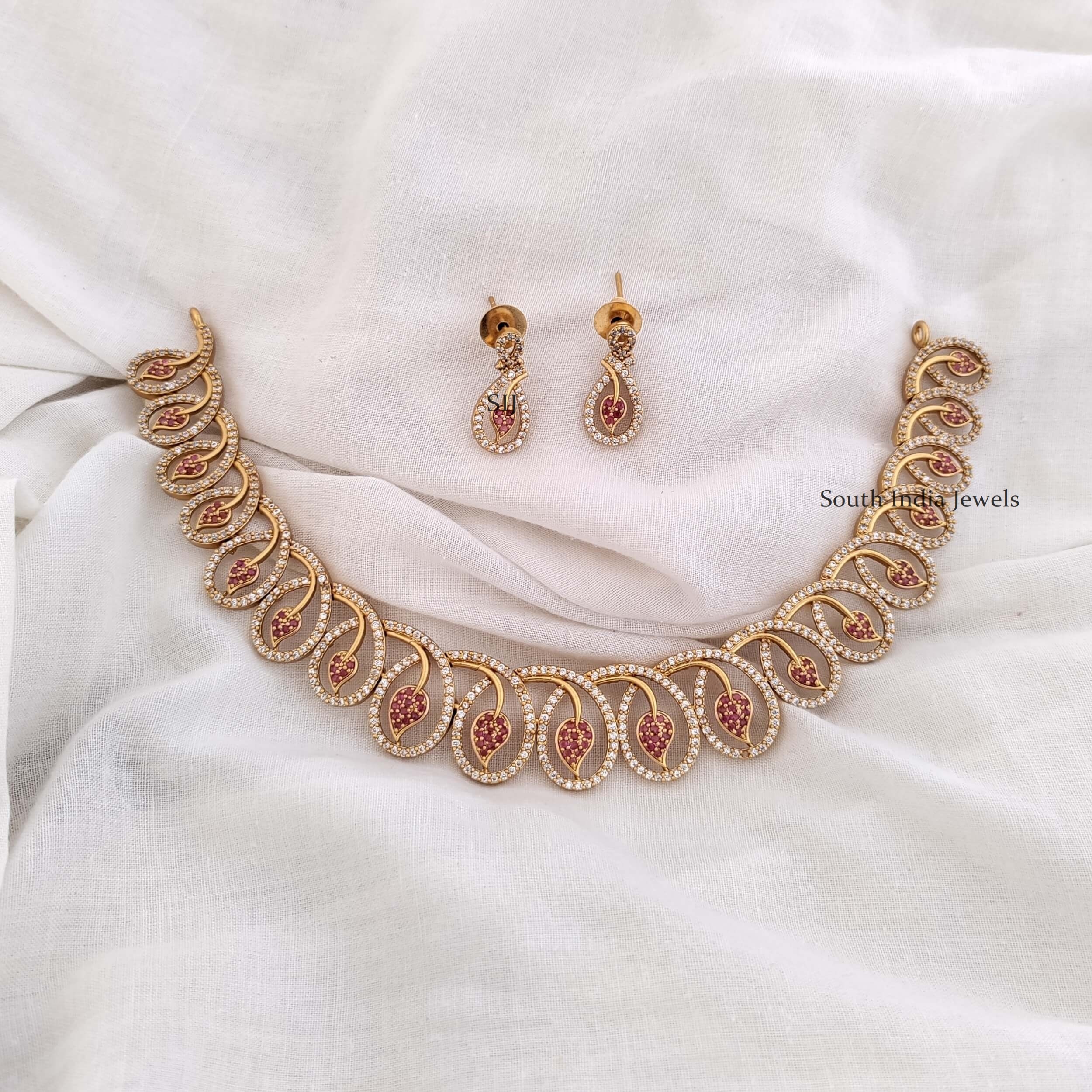 Floral Swirl Nakshatra CZ Necklace Set | Necklace set, Necklace designs,  Necklace