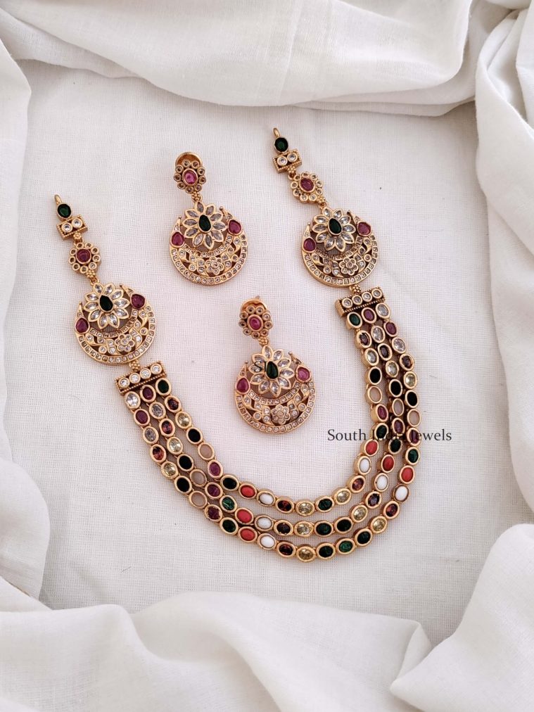 Navarathna Stones Layered Necklace