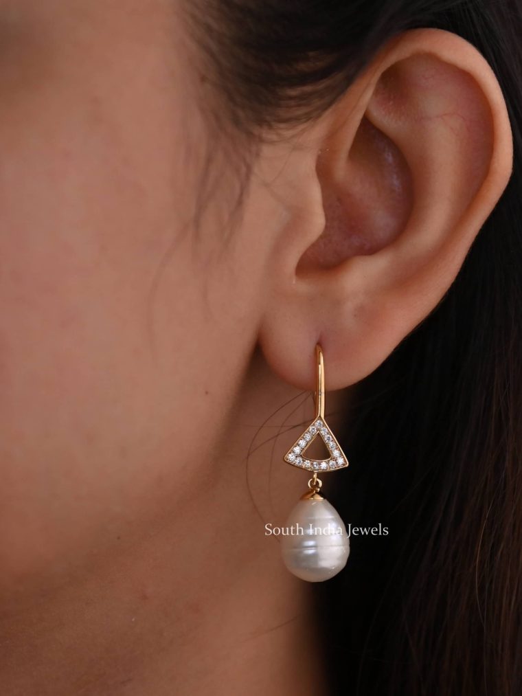 Pearl Drop Triangles Earrings