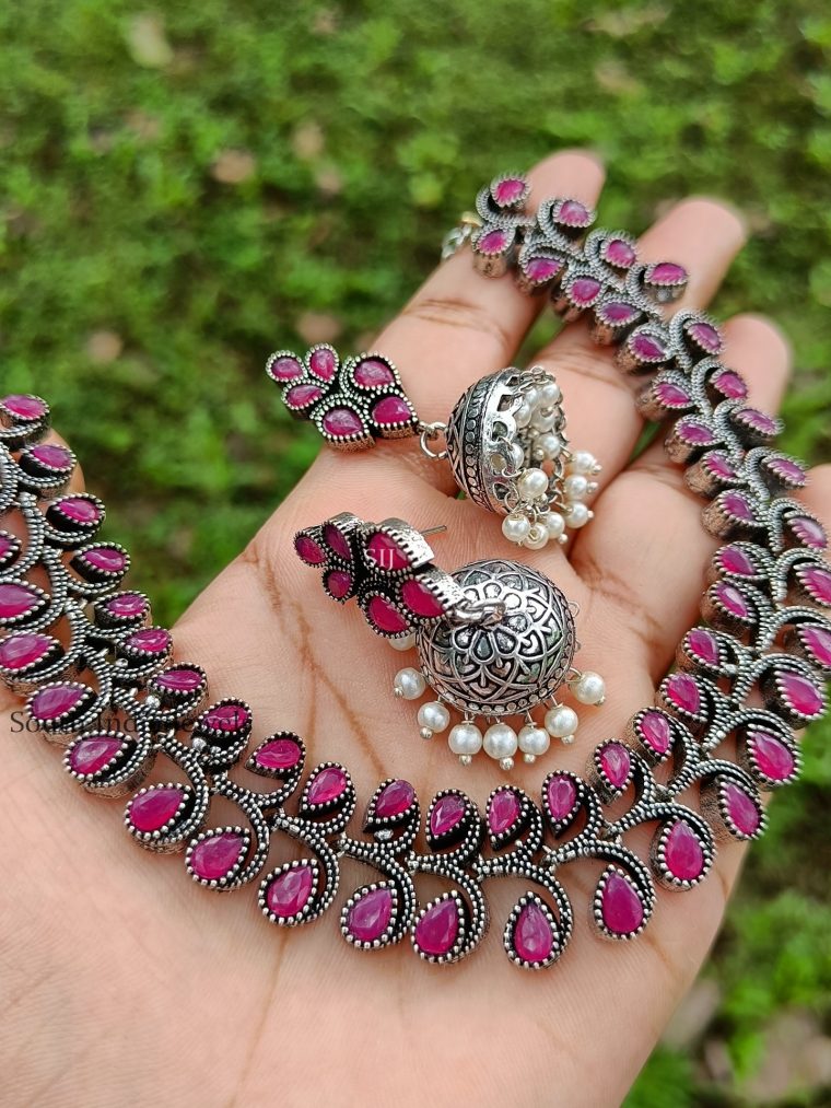 Pink German Silver Necklace (2)