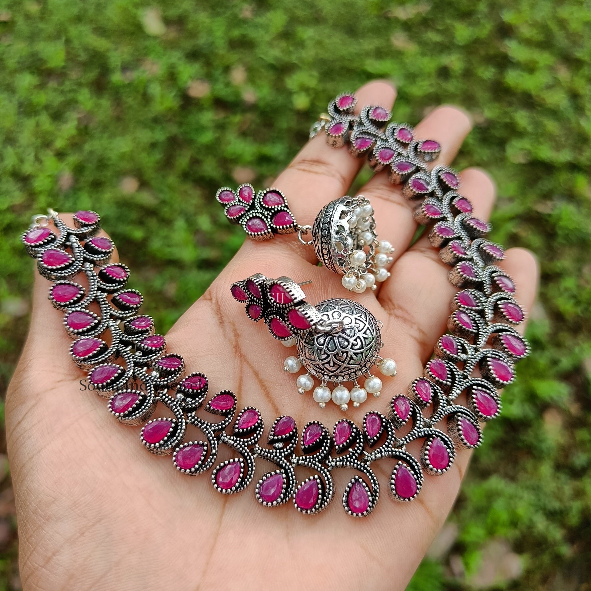 Pink German Silver Necklace (2)