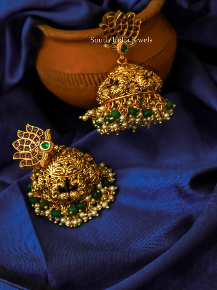 Imitation Flower Earrings with Peacock Jhumkas