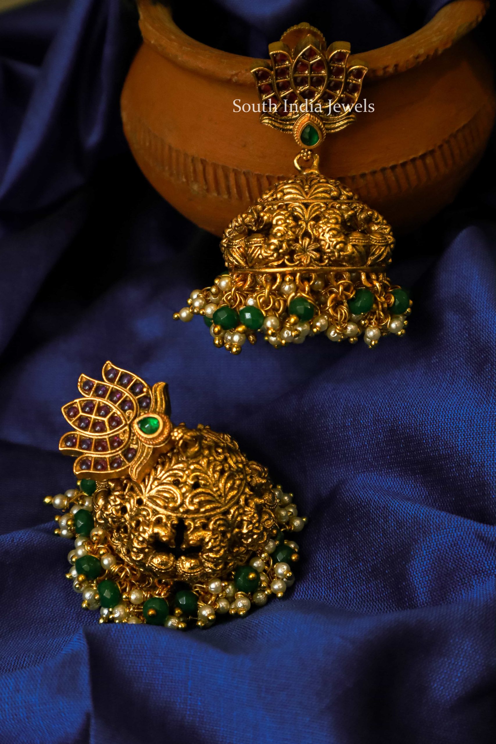 Handmade Lotus Design Stud Earrings in 22k Gold with Rosecut Diamonds   Tempus Gems