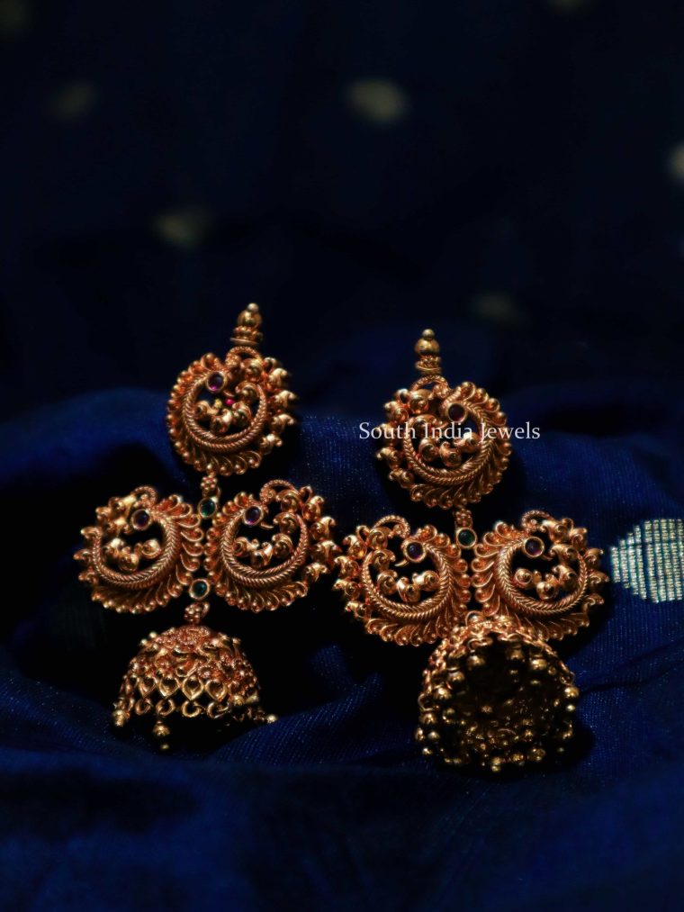 Antique Finish Peacock Jhumkas