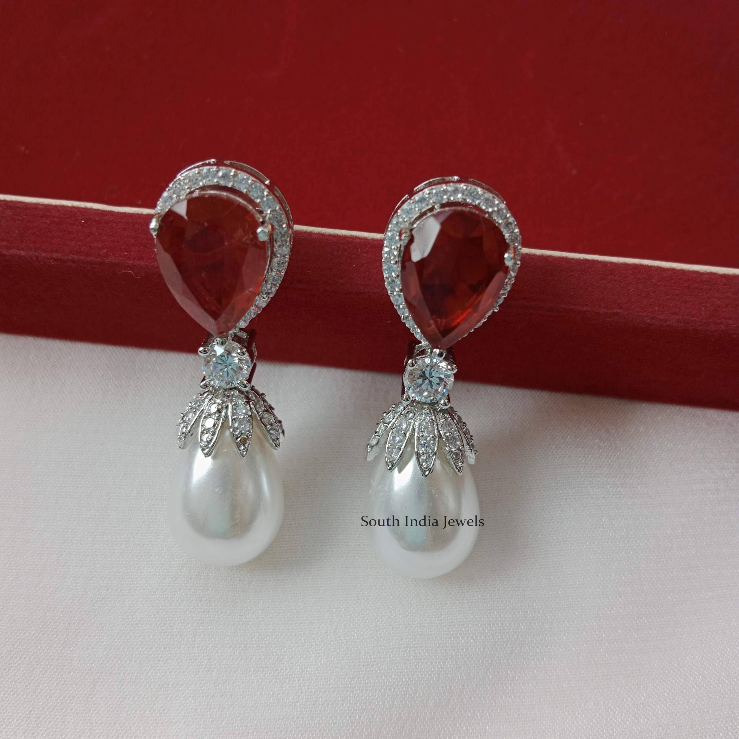 Royal Red Stone Pearls Earrings