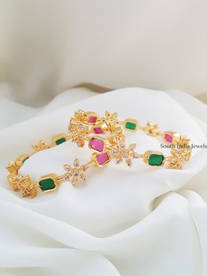 Adorable Floral AD Stone Bangle Set (2)