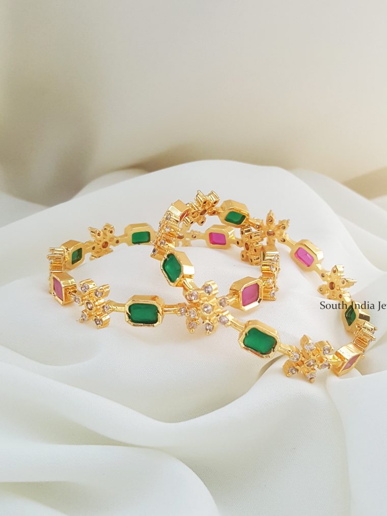 Adorable Floral AD Stone Bangle Set (3)