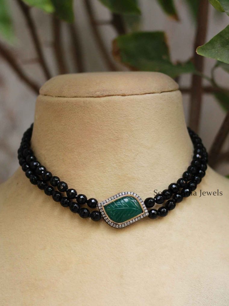 Black Beads & Green Choker
