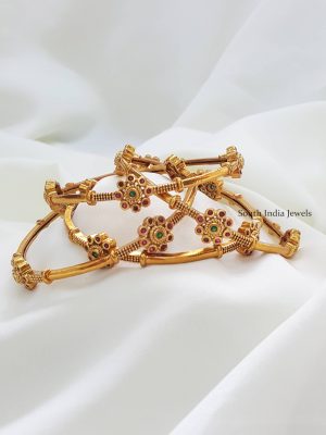 Classy Matte Finish Flower Bangle Set (2)