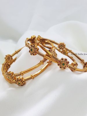 Classy Matte Finish Flower Bangle Set