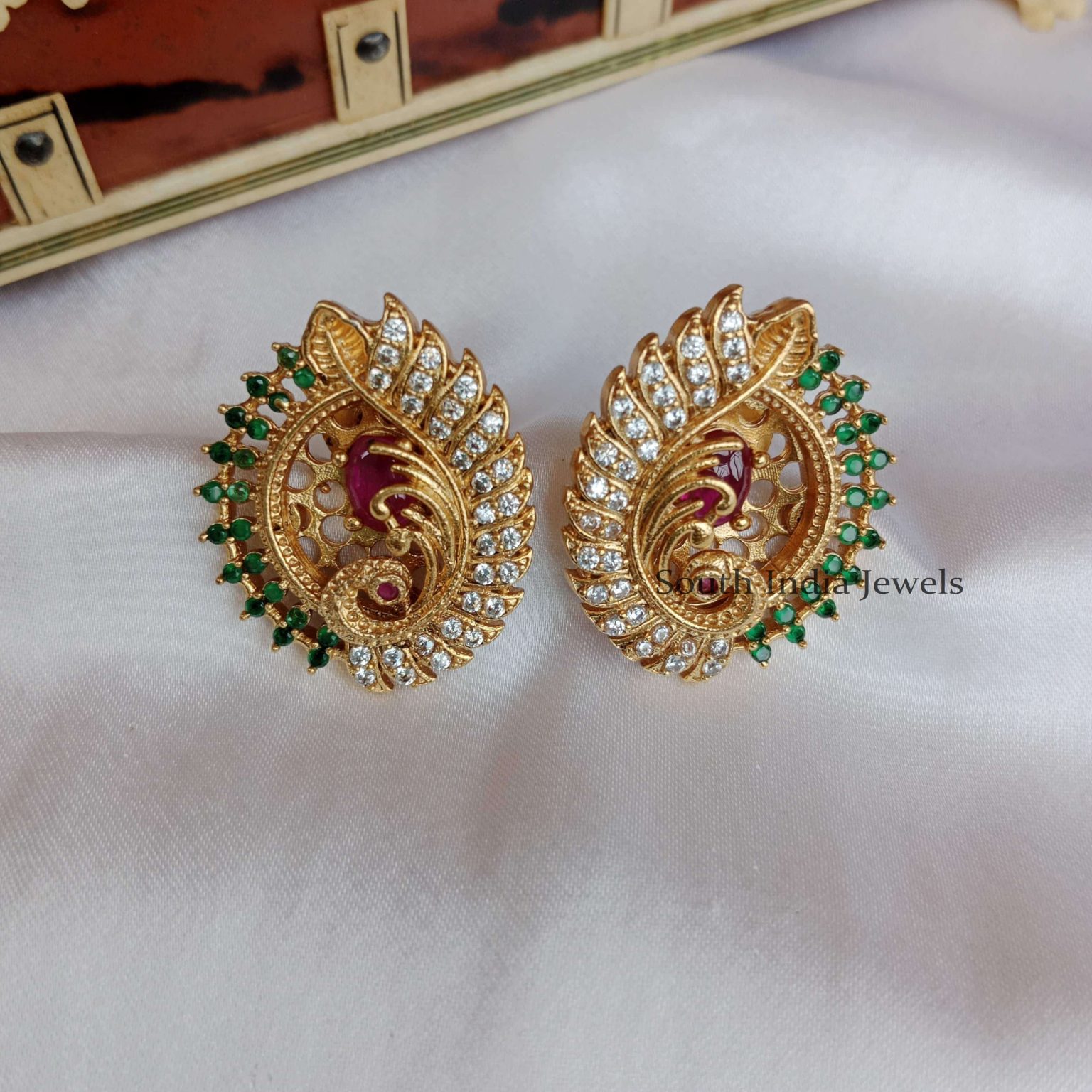 Cute Peacock Studs-South India Jewels Online Stores