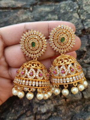 Gold Alike AD Stone Jhumkas