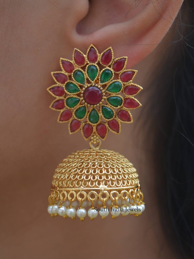 Gorgeous Ruby & Green AD Jhumkas