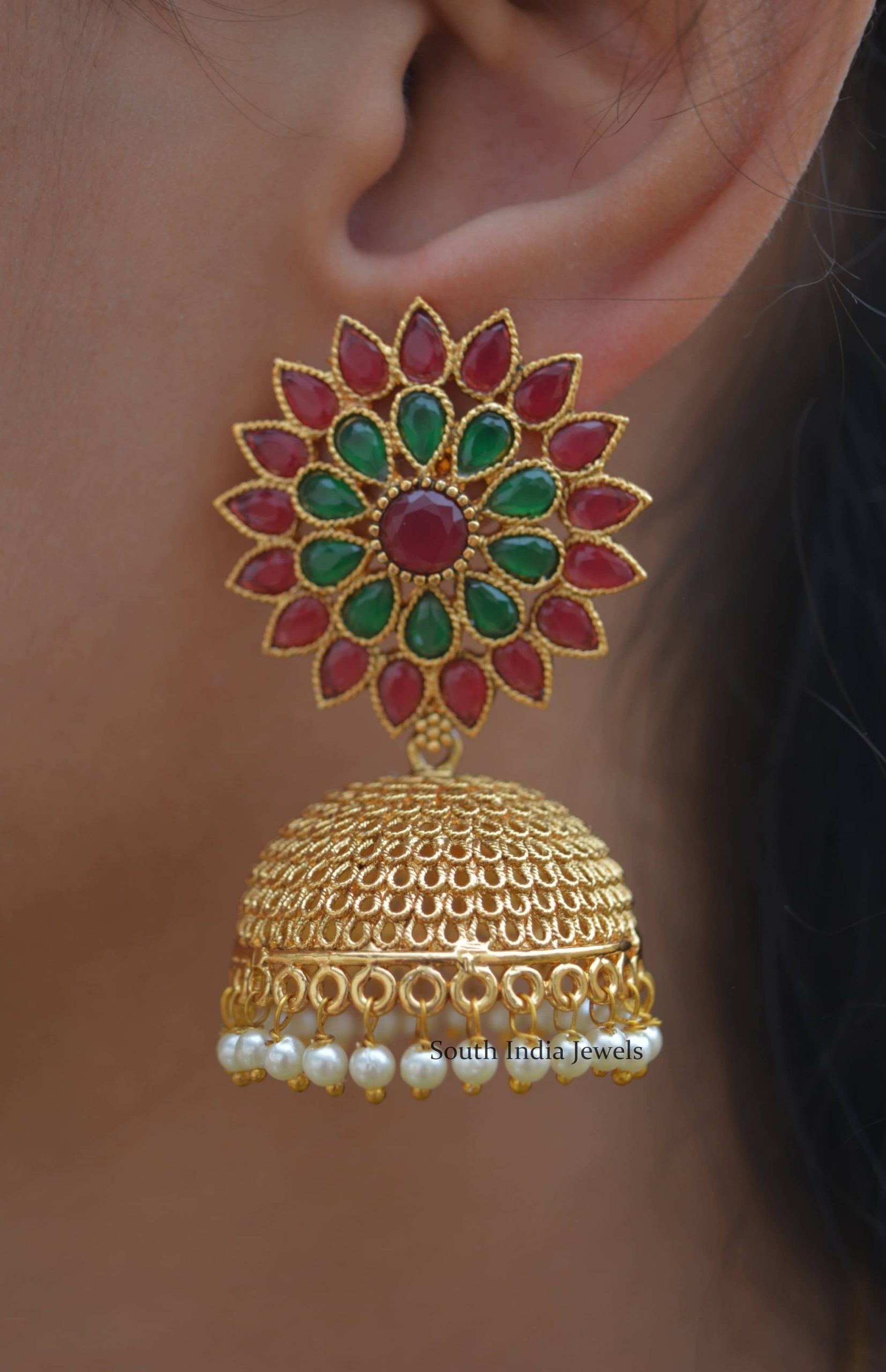 Gorgeous Ruby & Green AD Jhumkas