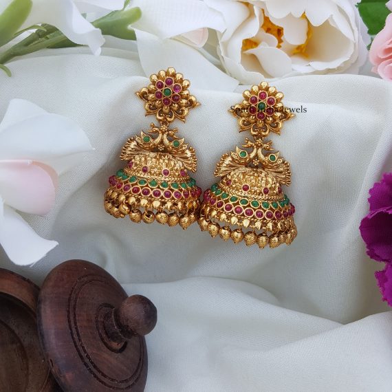 Matte Peacock Designer Jhumkas -South India Jewels- Online Store