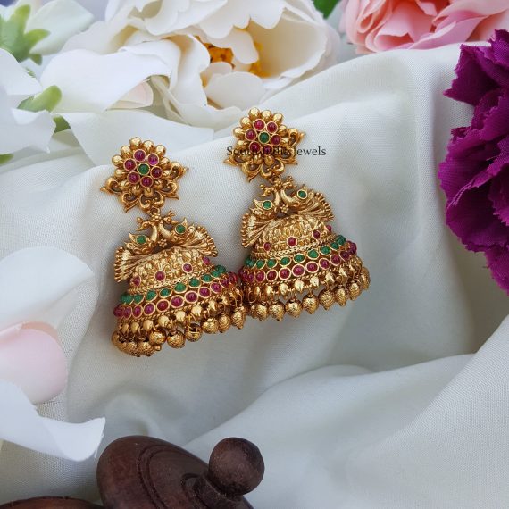 Matte Peacock Designer Jhumkas -South India Jewels- Online Store