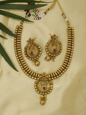 Matte Golden Ethnic Temple Necklace
