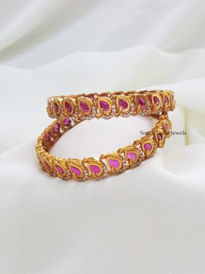 Mesmerizing Peacock AD Stone Bangle Set (3)